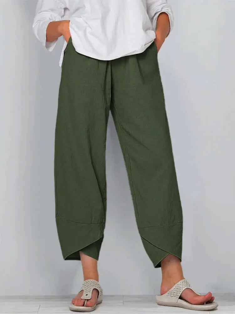 Women's Vintage Print Cargo Pants - High Waist Straight Leg Trousers