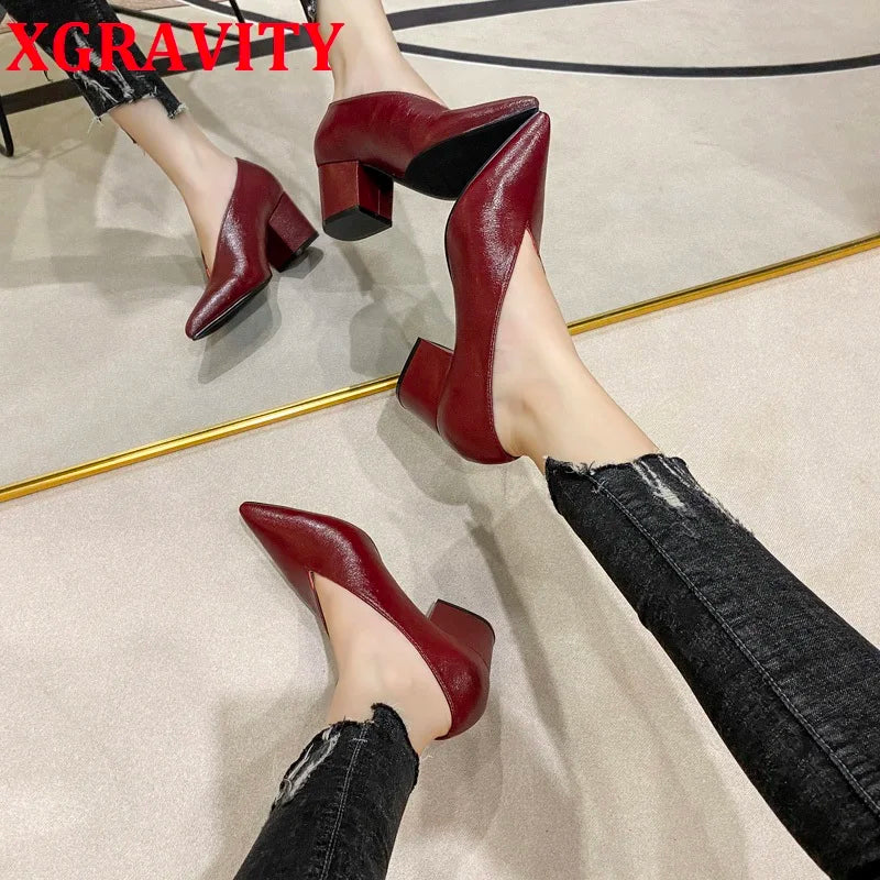 Women's Pointed Toe Pumps (Wine Chunky Heel) – Shop at OWNLUXE