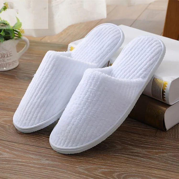 Disposable Hotel Spa Slippers – 5 Pairs Plush Cotton Slides