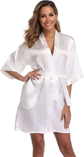 Women's Satin Kimono Robe – Luxurious Short Wedding & Lounge Bathrobe