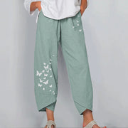 Women's Vintage Print Cargo Pants - High Waist Straight Leg Trousers