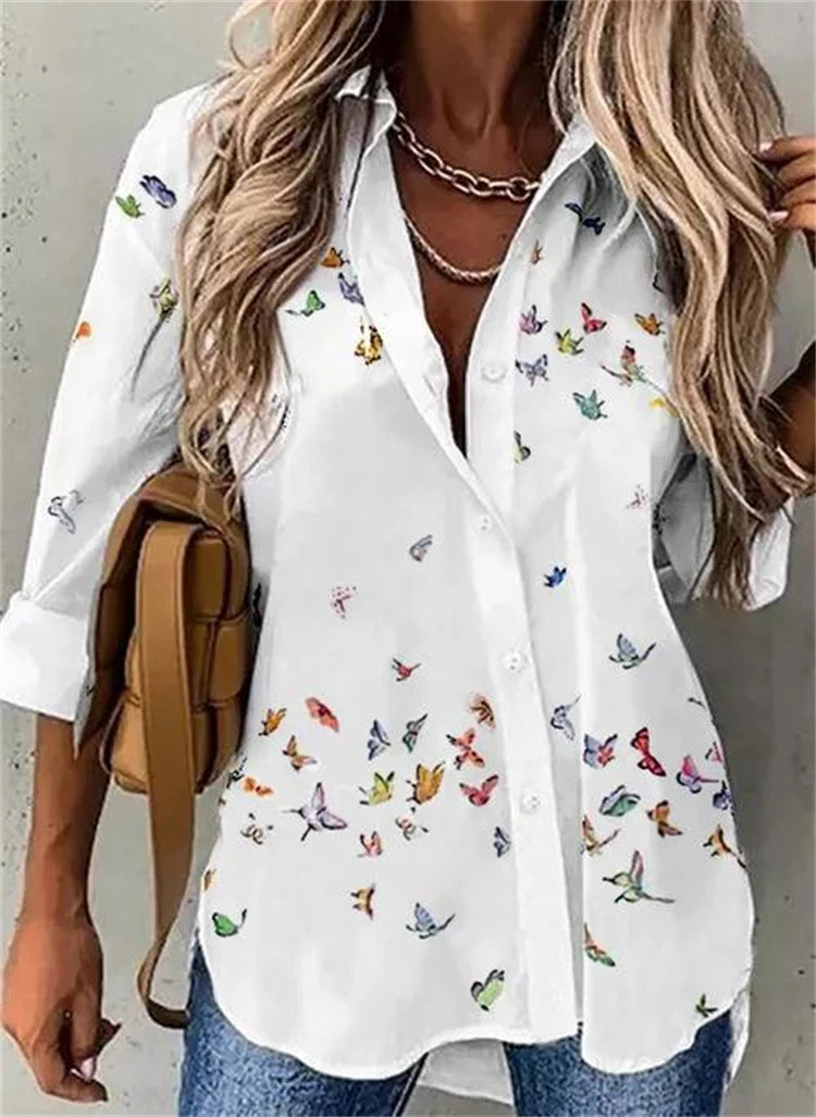 Women’s Open Front Printed Shirt– Casual All-Season Layer
