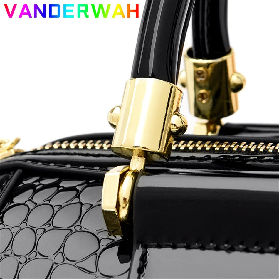 Alligator-Pattern Boston Handbag - Luxury PU Leather Bag
