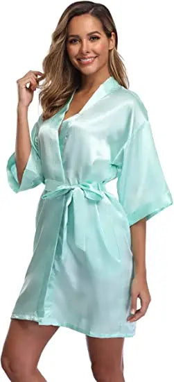 Women's Satin Kimono Robe – Luxurious Short Wedding & Lounge Bathrobe