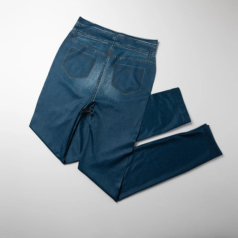 Faux Denim Leggings - High Waist Tummy Control Jeggings