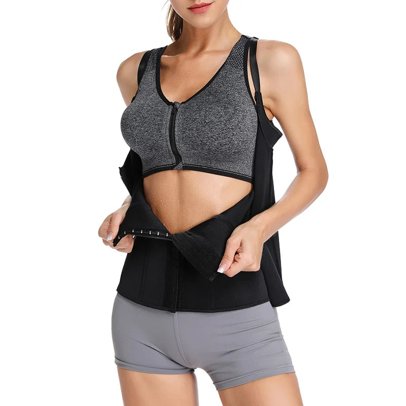 Women Waist Trainer Vest with Zipper & Sauna Effect