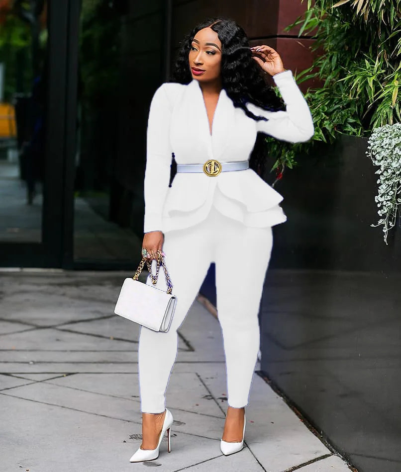 ✨ Women’s Winter 2-Piece Set – Knee-Length Hollow-Out Shirt & Full-Length Pants | Ensemble 2 pièces d’hiver pour femme – Chemise mi-longue ajourée et pantalon long