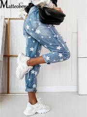 2025 Autumn Boyfriend Jeans - Slim Ripped Jeans with Star Detail