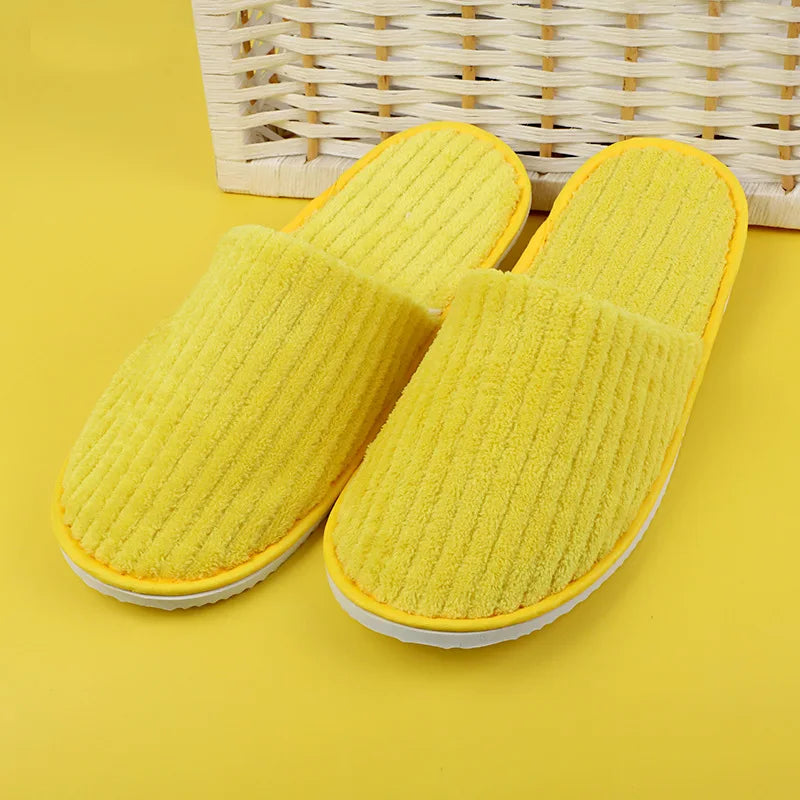 Disposable Hotel Spa Slippers – 5 Pairs Plush Cotton Slides