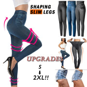 Faux Denim Leggings - High Waist Tummy Control Jeggings