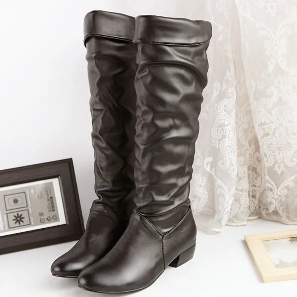 Women's Knee-High Winter Boots – Warm Flat Slip-On Comfort