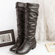 Women's Knee-High Winter Boots – Warm Flat Slip-On Comfort