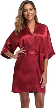 Women's Satin Kimono Robe – Luxurious Short Wedding & Lounge Bathrobe