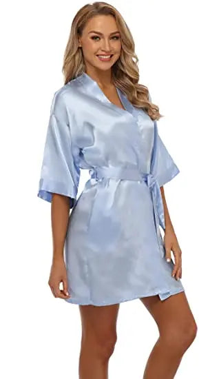 🔥 Women's Satin Kimono Robe – Short Bathrobe, Wedding Party Pajamas, S-XXL 💕