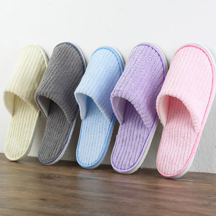 Disposable Hotel Spa Slippers – 5 Pairs Plush Cotton Slides
