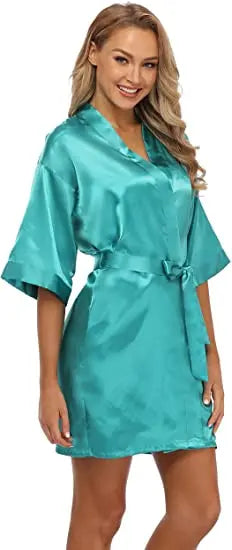 🔥 Women's Satin Kimono Robe – Short Bathrobe, Wedding Party Pajamas, S-XXL 💕