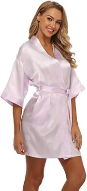 Women's Satin Kimono Robe – Luxurious Short Wedding & Lounge Bathrobe