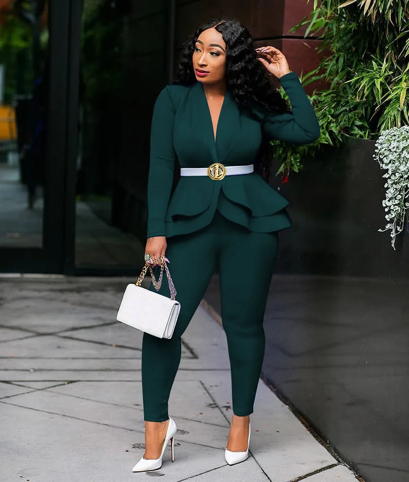 ✨ Women’s Winter 2-Piece Set – Knee-Length Hollow-Out Shirt & Full-Length Pants | Ensemble 2 pièces d’hiver pour femme – Chemise mi-longue ajourée et pantalon long