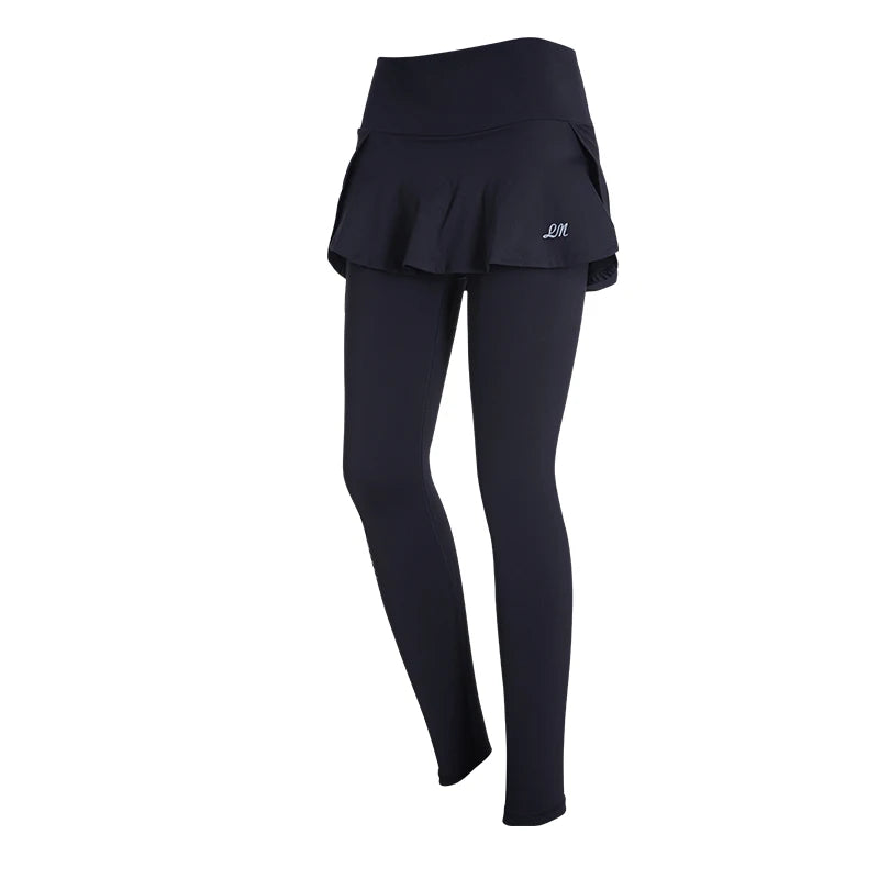High-Waist Yoga Leggings with Skirt – Push-Up & Pockets