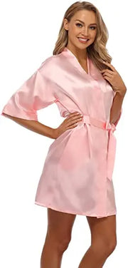 Women's Satin Kimono Robe – Luxurious Short Wedding & Lounge Bathrobe
