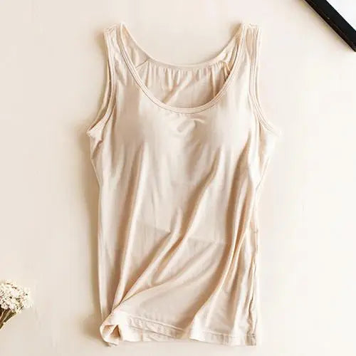 Women’s Padded Camisole with Built-In Bra – Modal Stretch Tank