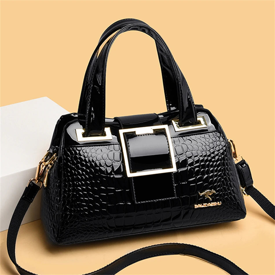 Women’s Patent Leather Shoulder Bag – Alligator Pattern Tote
