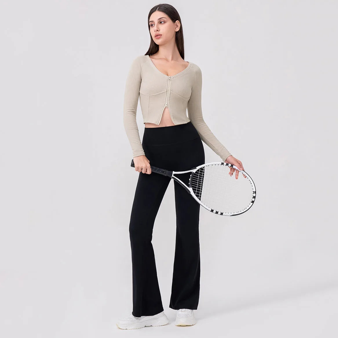 Ribbed V-Neck Zip Crop Jacket – Slim Fit Layer