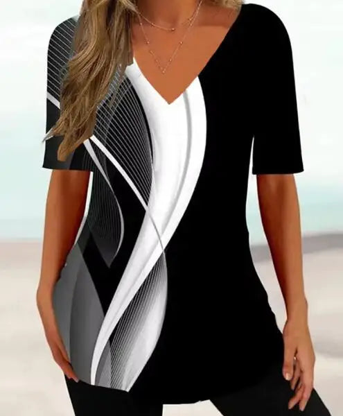 Women's T Shirt Fashion V-neck Short Sleeve Tees Female Loose Casual Pullover T Shirt