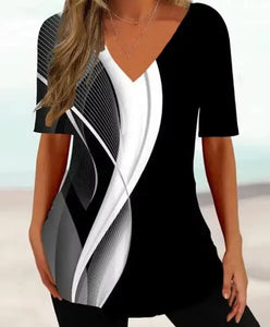 Women's T Shirt Fashion V-neck Short Sleeve Tees Female Loose Casual Pullover T Shirt