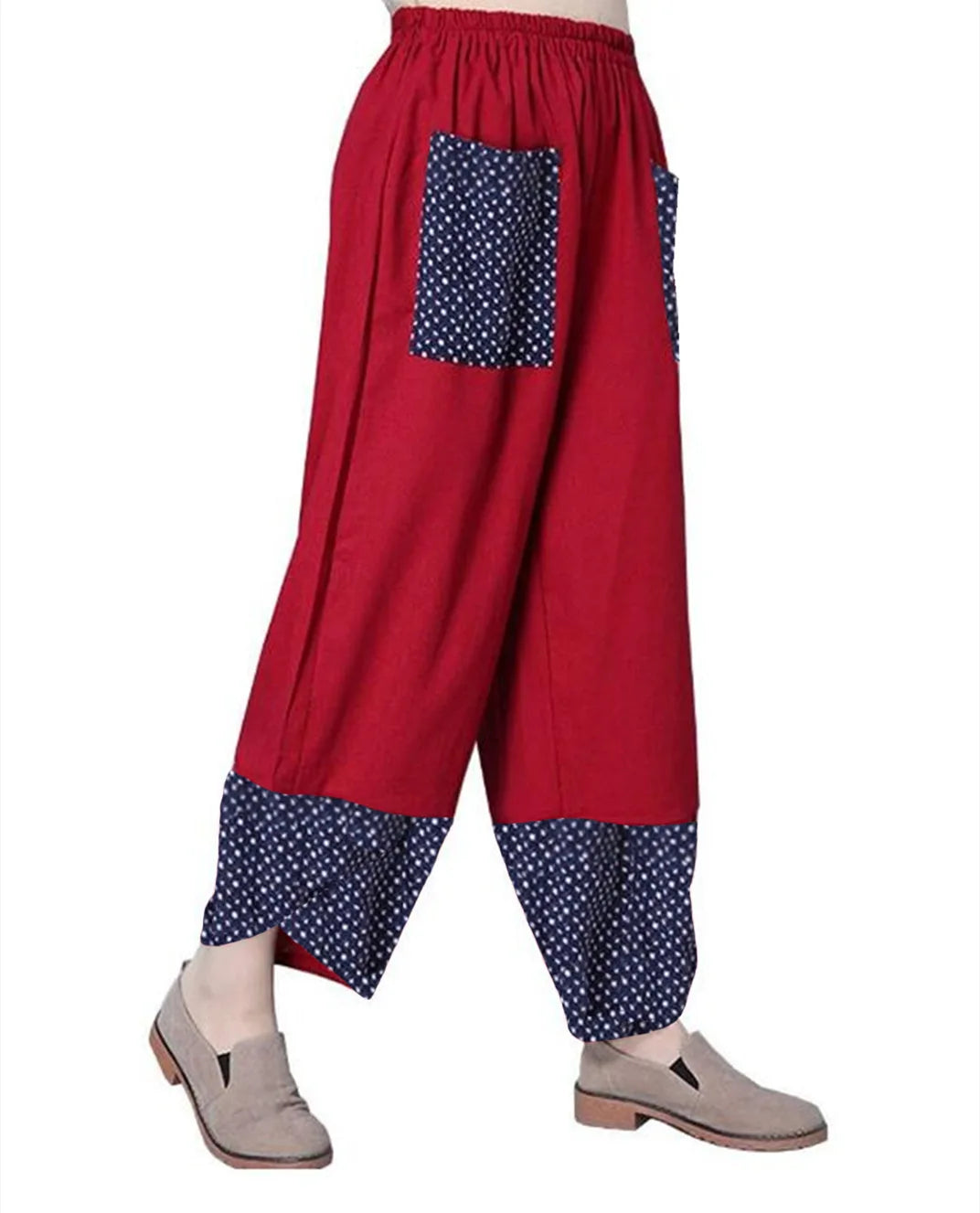 Women's Vintage Print Cargo Pants - High Waist Straight Leg Trousers