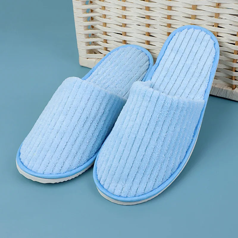 Disposable Hotel Spa Slippers – 5 Pairs Plush Cotton Slides