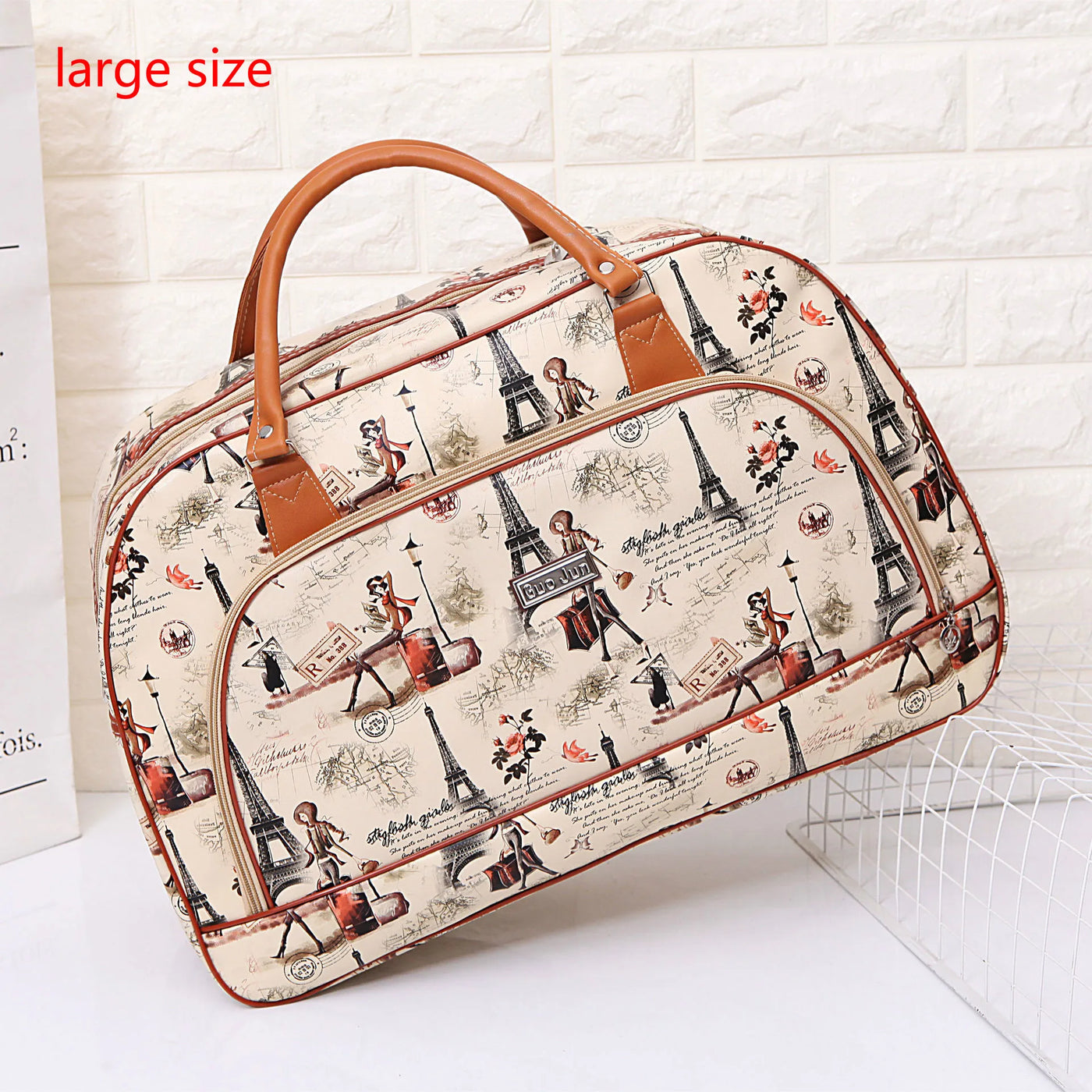 Women's PU Leather Travel Duffle Bag – Geometric Design Weekender