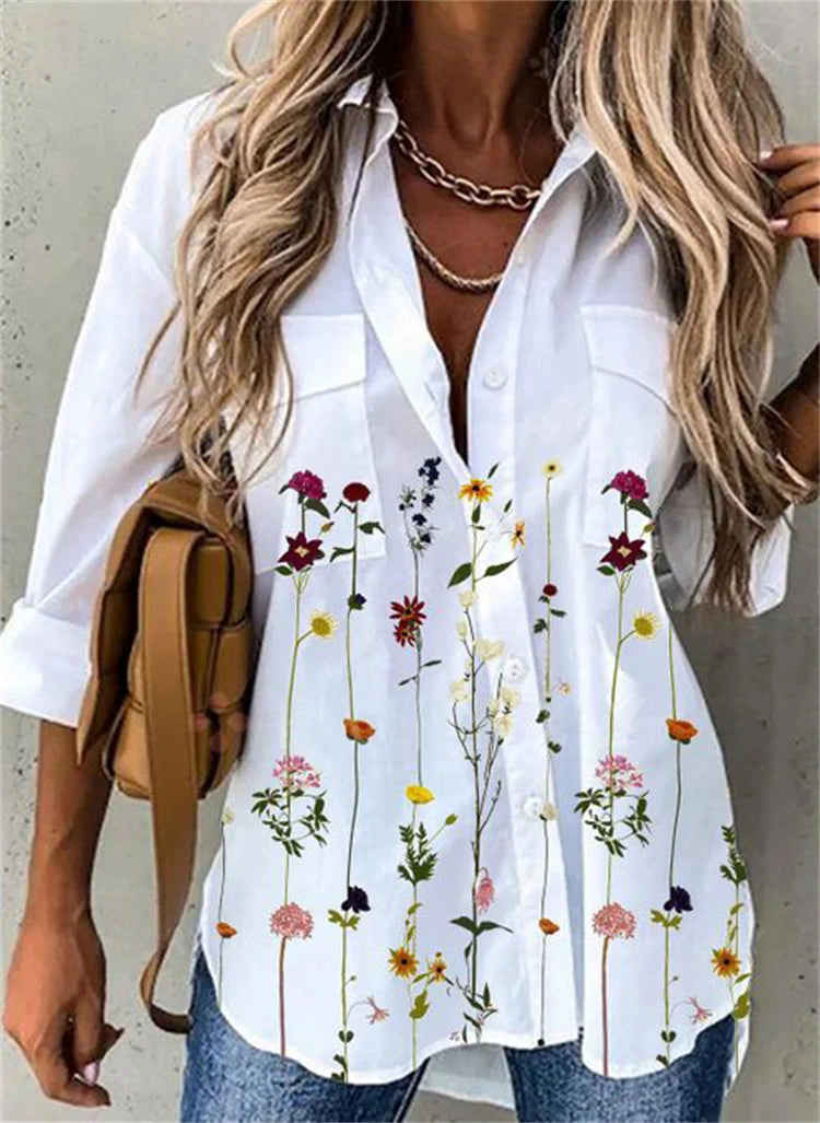 Women’s Open Front Printed Shirt– Casual All-Season Layer