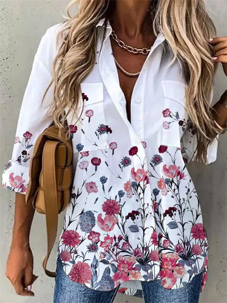 Women’s Open Front Printed Shirt– Casual All-Season Layer