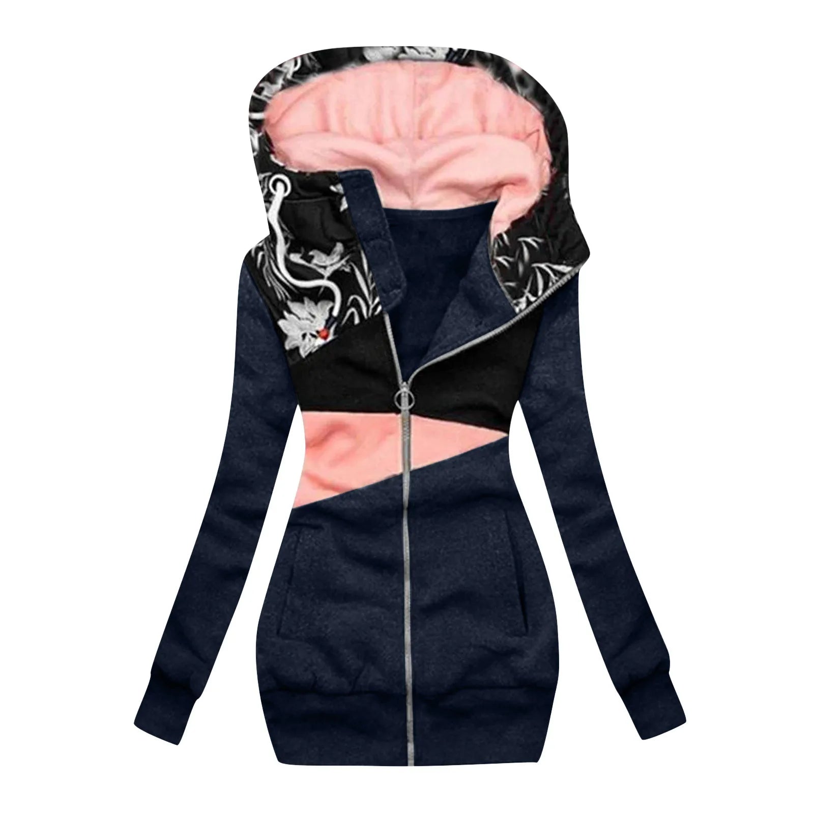 Women's Long Hooded Patchwork Jacket – Cozy & Stylish Winter Outerwear