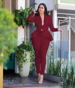 ✨ Women’s Winter 2-Piece Set – Knee-Length Hollow-Out Shirt & Full-Length Pants | Ensemble 2 pièces d’hiver pour femme – Chemise mi-longue ajourée et pantalon long