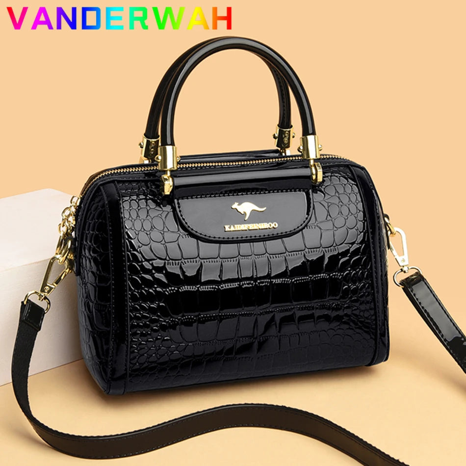 Alligator-Pattern Boston Handbag - Luxury PU Leather Bag