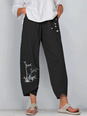 Women's Vintage Print Cargo Pants - High Waist Straight Leg Trousers