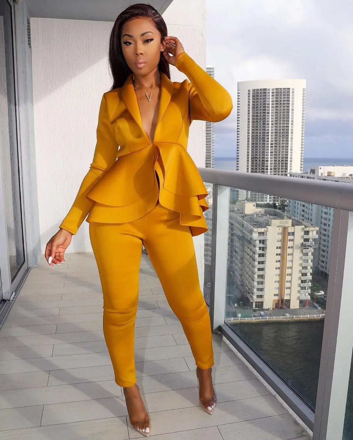 ✨ Women’s Winter 2-Piece Set – Knee-Length Hollow-Out Shirt & Full-Length Pants | Ensemble 2 pièces d’hiver pour femme – Chemise mi-longue ajourée et pantalon long