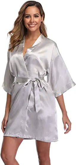 Women's Satin Kimono Robe – Luxurious Short Wedding & Lounge Bathrobe