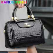 Alligator-Pattern Boston Handbag - Luxury PU Leather Bag