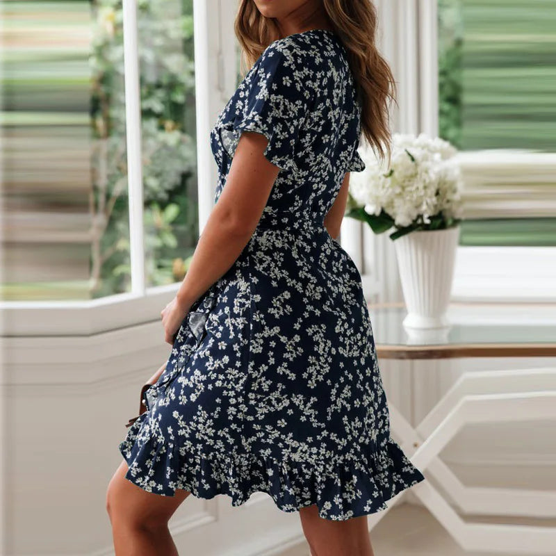 Mini Floral Print V-Neck Dress | OWNLUXE