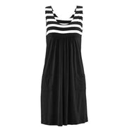 Striped Jersey Midi Dress with Pockets - Casual Sleeveless Dress