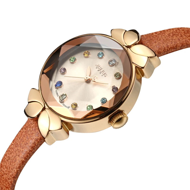 Women's Leather Strap Quartz Wristwatch – Elegant, Water Resistant & Fashionable