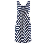 Striped Jersey Midi Dress with Pockets - Casual Sleeveless Dress