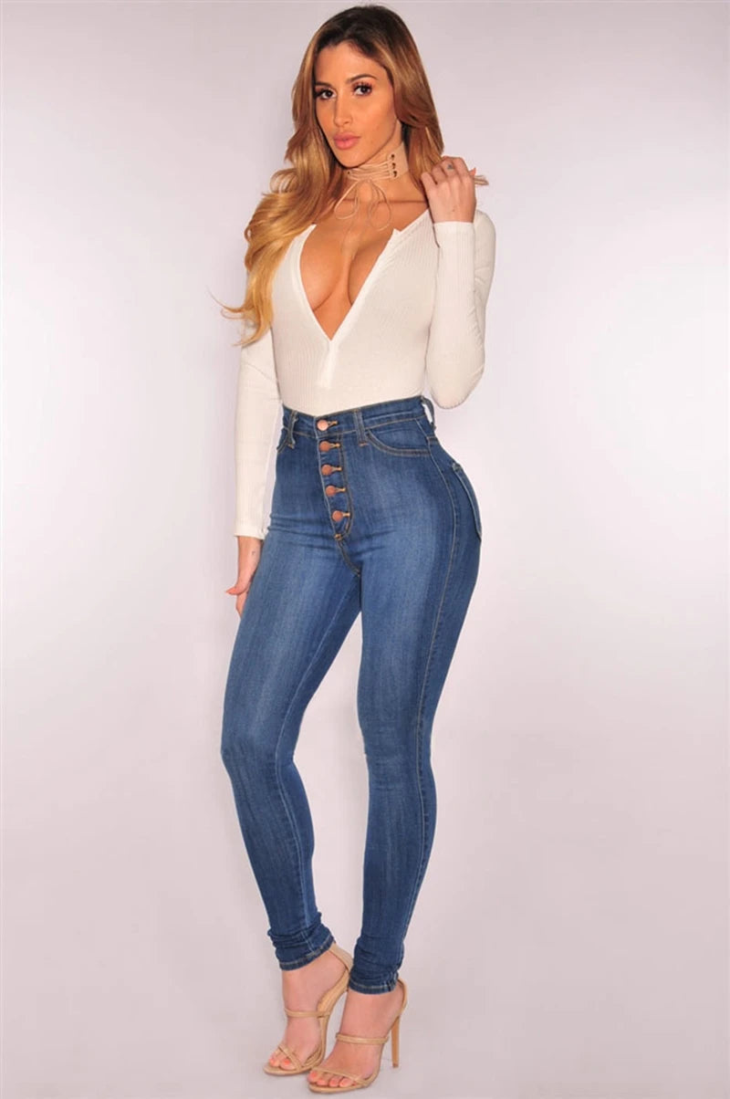 High-Waist Push-Up Jeans - Stretch Skinny Mom Jeans for Women