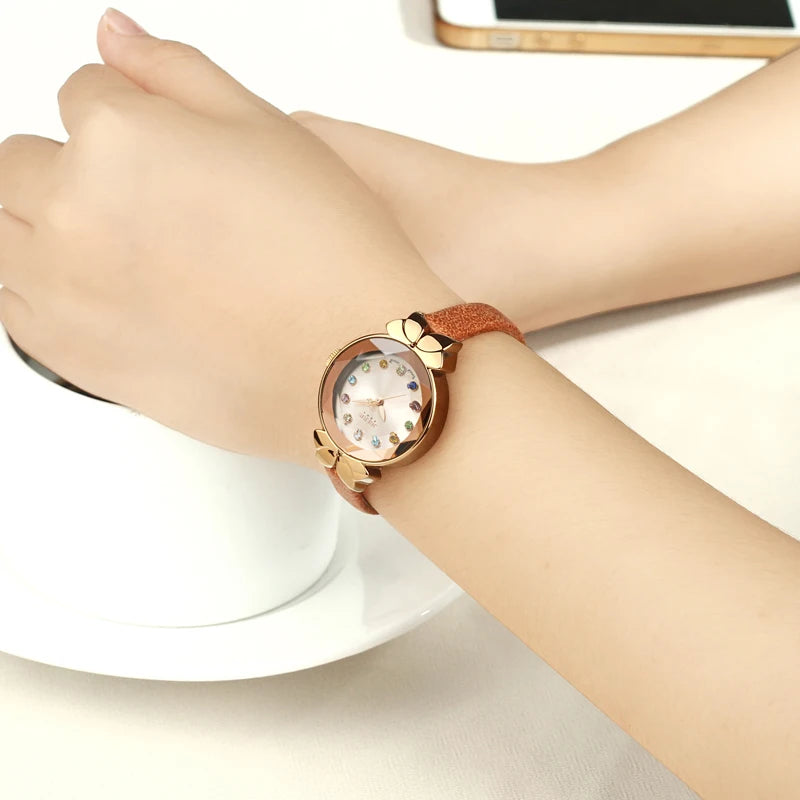Women's Leather Strap Quartz Wristwatch – Elegant, Water Resistant & Fashionable