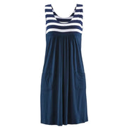 Striped Jersey Midi Dress with Pockets - Casual Sleeveless Dress
