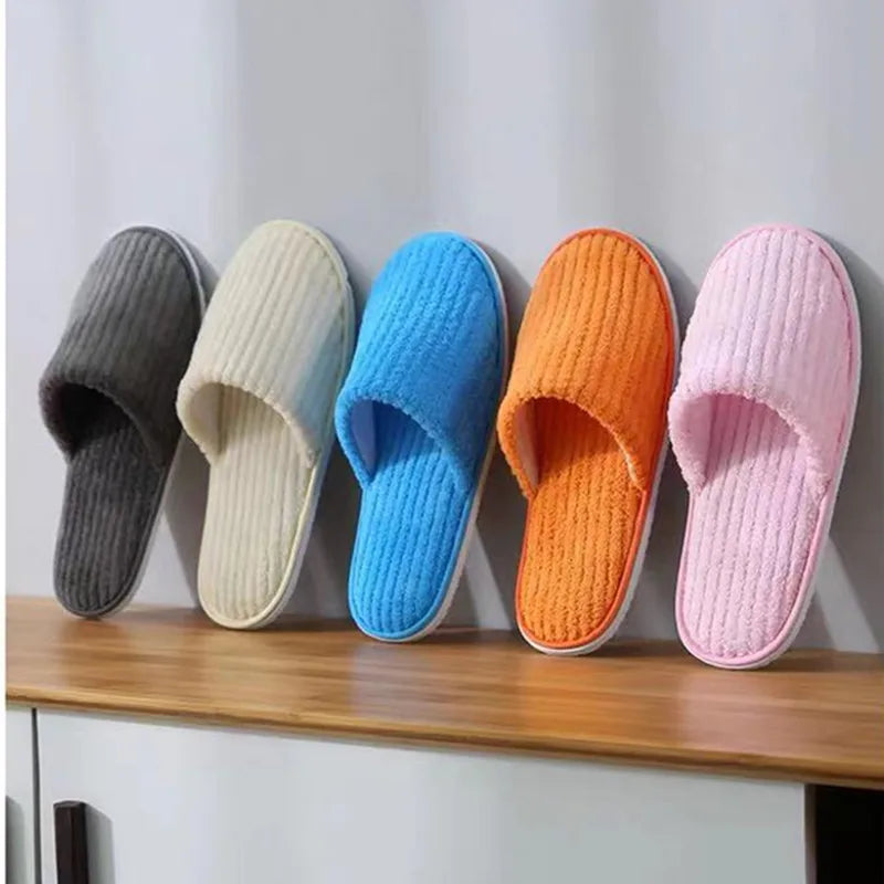 Disposable Hotel Spa Slippers – 5 Pairs Plush Cotton Slides
