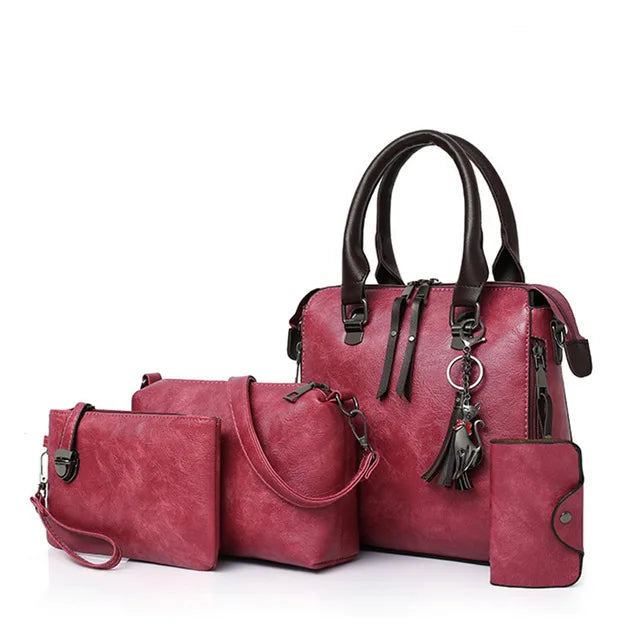 4-Piece Luxury Tassel Handbag Set - Premium Vegan Leather Shoulder Bag Collection | OWNLUXE